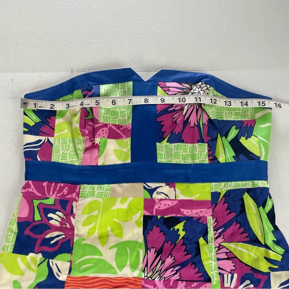 Lilly Pulitzer Strapless Patchwork Color Block Dress Pink Green Size 4 Vintage - Picture 10 of 14